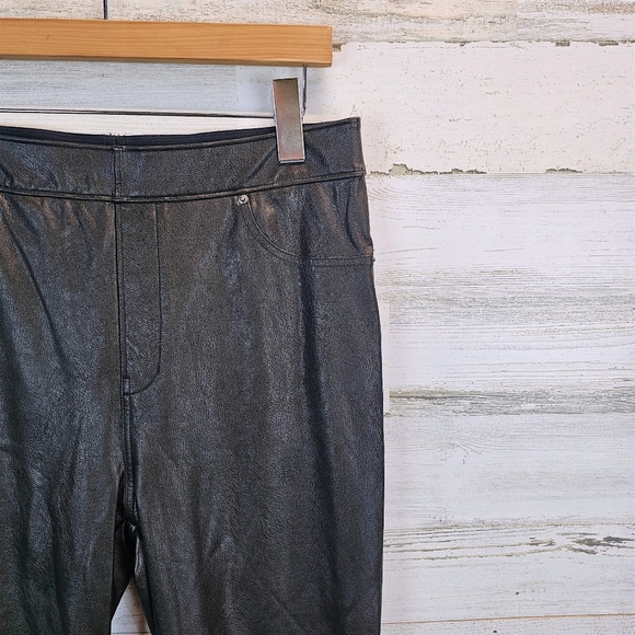 Spanx Leather Like High Rise Ankle Skinny Pants Large Sculpting Leggings Edgy - Picture 8 of 13